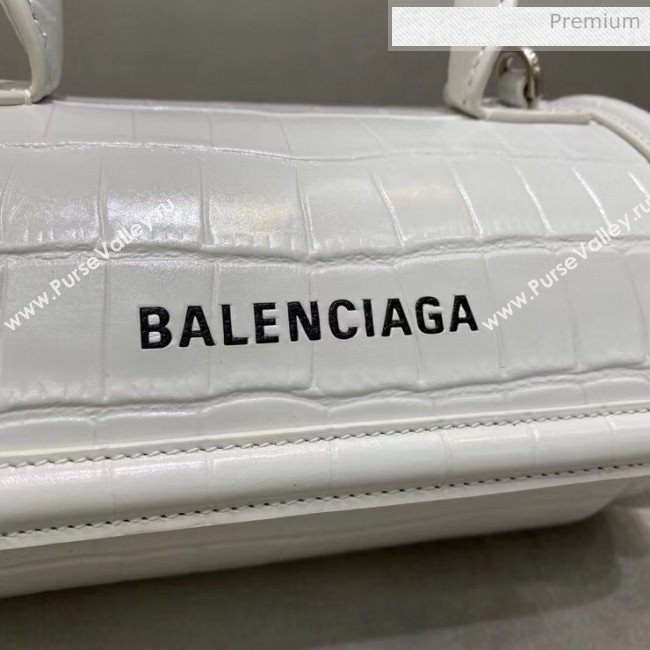 Balenciaga Round Cylindric Shoulder Bag in Crocodile Pattern Calfskin White 2020 (JM-20060421)