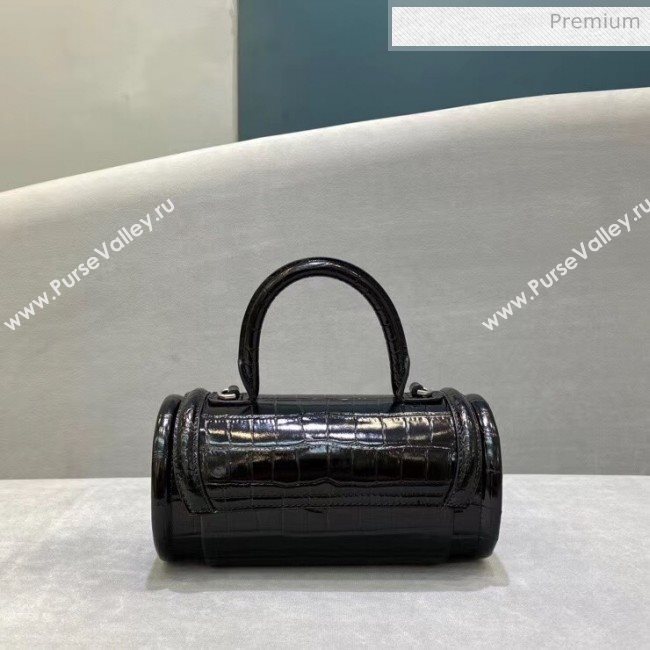Balenciaga Round Cylindric Shoulder Bag in Crocodile Pattern Calfskin Black 2020 (JM-20060422)