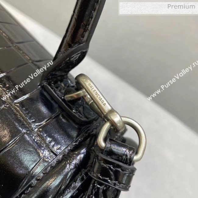 Balenciaga Round Cylindric Shoulder Bag in Crocodile Pattern Calfskin Black 2020 (JM-20060422)