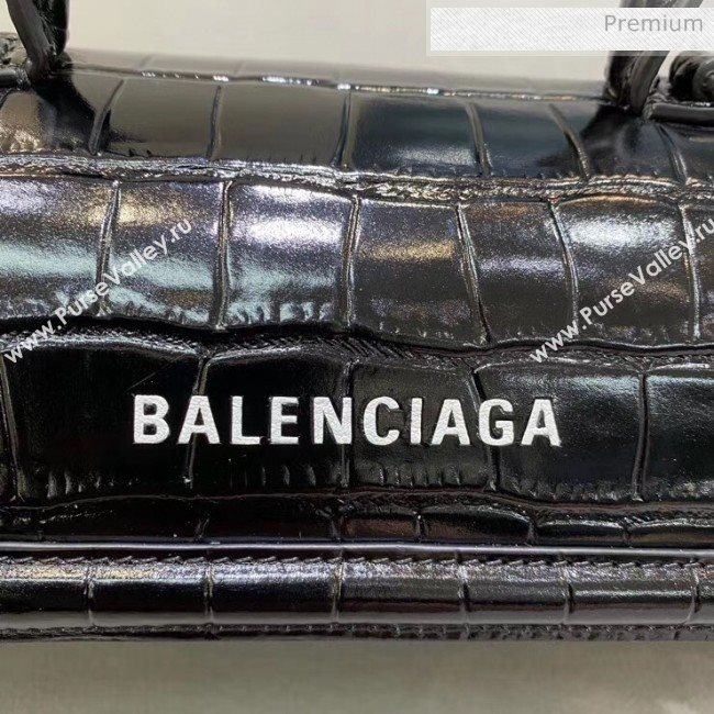 Balenciaga Round Cylindric Shoulder Bag in Crocodile Pattern Calfskin Black 2020 (JM-20060422)