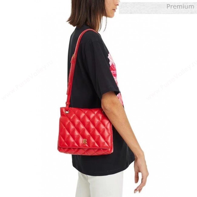Balenciaga B. Quilted Lambskin Small/Large Flap Bag Red/Gold 2020 (JM-20060423)