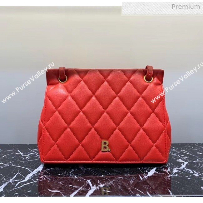 Balenciaga B. Quilted Lambskin Small/Large Flap Bag Red/Gold 2020 (JM-20060423)
