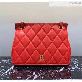 Balenciaga B. Quilted Lambskin Small/Large Flap Bag Red/Gold 2020 (JM-20060423)