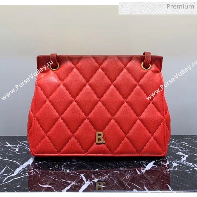 Balenciaga B. Quilted Lambskin Small/Large Flap Bag Red/Gold 2020 (JM-20060423)