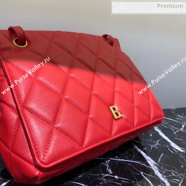 Balenciaga B. Quilted Lambskin Small/Large Flap Bag Red/Gold 2020 (JM-20060423)