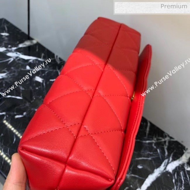 Balenciaga B. Quilted Lambskin Small/Large Flap Bag Red/Gold 2020 (JM-20060423)