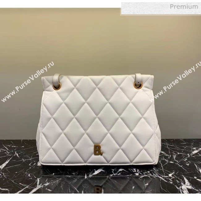 Balenciaga B. Quilted Lambskin Small/Large Flap Bag White/Gold 2020 (JM-20060424)