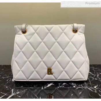 Balenciaga B. Quilted Lambskin Small/Large Flap Bag White/Gold 2020 (JM-20060424)