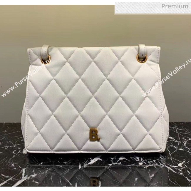 Balenciaga B. Quilted Lambskin Small/Large Flap Bag White/Gold 2020 (JM-20060424)