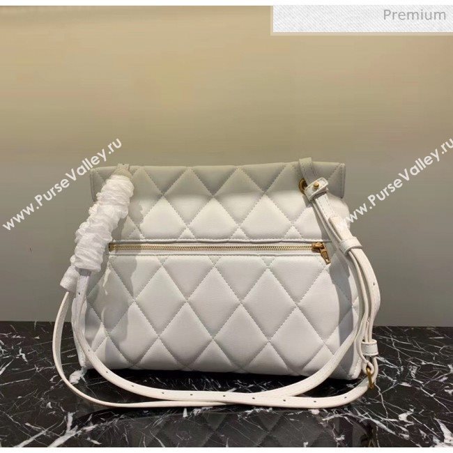 Balenciaga B. Quilted Lambskin Small/Large Flap Bag White/Gold 2020 (JM-20060424)