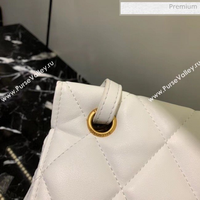 Balenciaga B. Quilted Lambskin Small/Large Flap Bag White/Gold 2020 (JM-20060424)