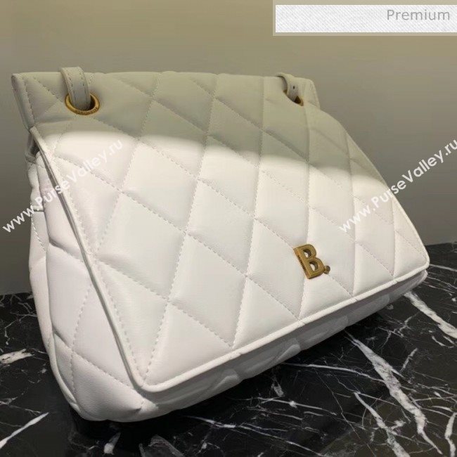 Balenciaga B. Quilted Lambskin Small/Large Flap Bag White/Gold 2020 (JM-20060424)