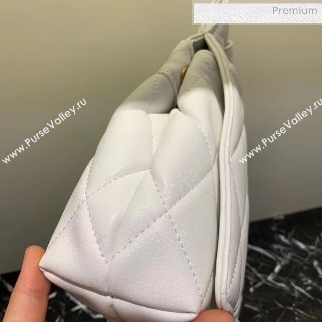 Balenciaga B. Quilted Lambskin Small/Large Flap Bag White/Gold 2020 (JM-20060424)
