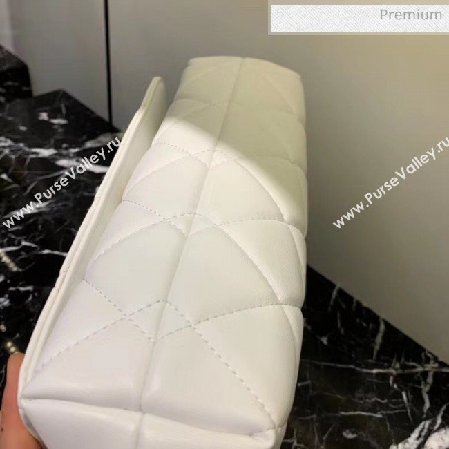 Balenciaga B. Quilted Lambskin Small/Large Flap Bag White/Gold 2020 (JM-20060424)