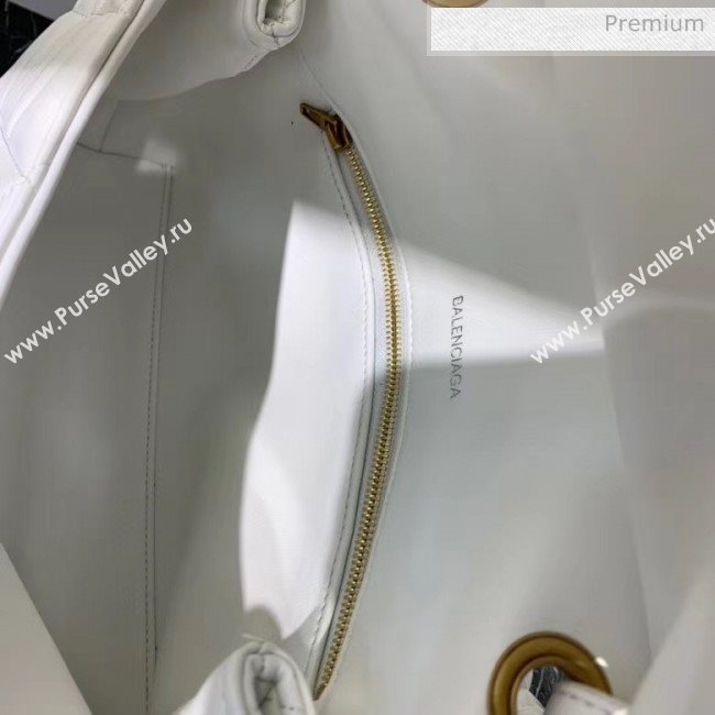Balenciaga B. Quilted Lambskin Small/Large Flap Bag White/Gold 2020 (JM-20060424)