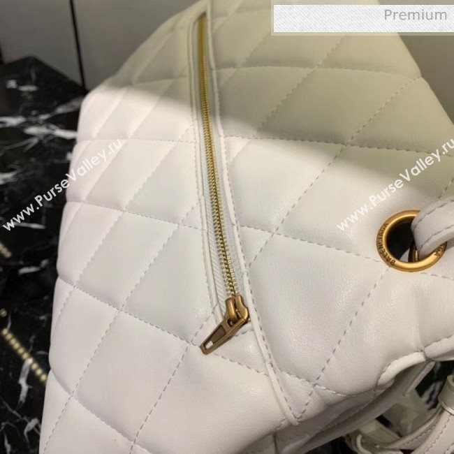 Balenciaga B. Quilted Lambskin Small/Large Flap Bag White/Gold 2020 (JM-20060424)