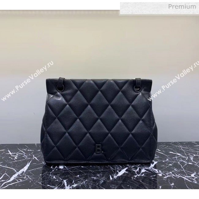 Balenciaga B. Quilted Lambskin Small/Large Flap Bag All Black 2020 (JM-20060425)