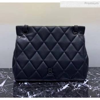 Balenciaga B. Quilted Lambskin Small/Large Flap Bag All Black 2020 (JM-20060425)