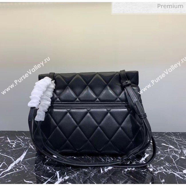 Balenciaga B. Quilted Lambskin Small/Large Flap Bag All Black 2020 (JM-20060425)