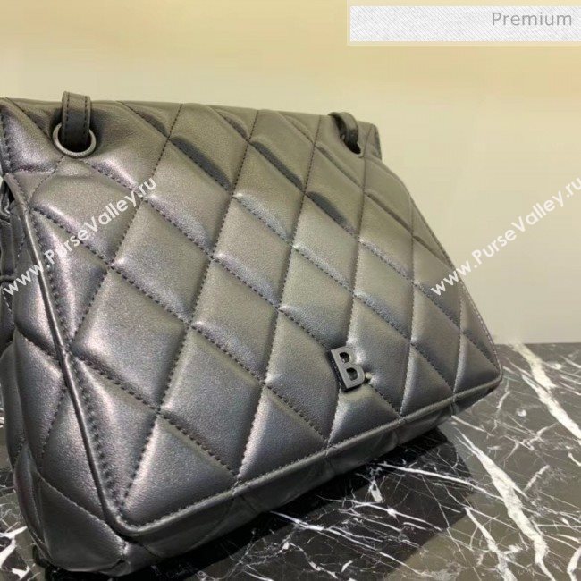 Balenciaga B. Quilted Lambskin Small/Large Flap Bag All Black 2020 (JM-20060425)