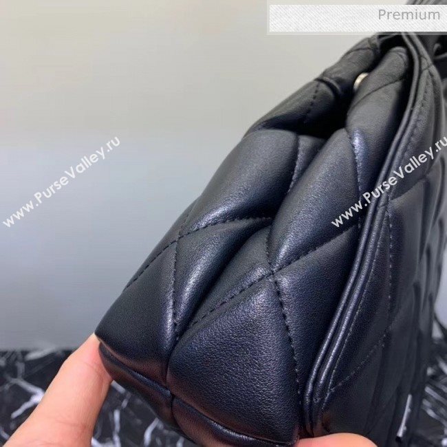 Balenciaga B. Quilted Lambskin Small/Large Flap Bag All Black 2020 (JM-20060425)