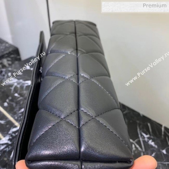 Balenciaga B. Quilted Lambskin Small/Large Flap Bag All Black 2020 (JM-20060425)