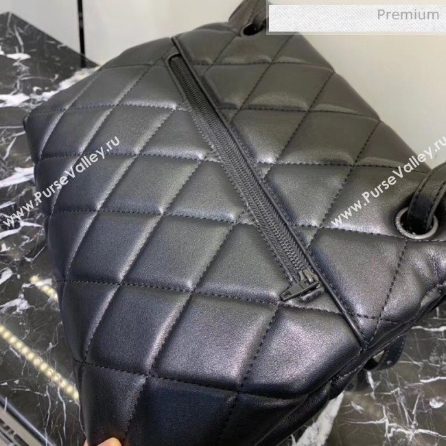 Balenciaga B. Quilted Lambskin Small/Large Flap Bag All Black 2020 (JM-20060425)