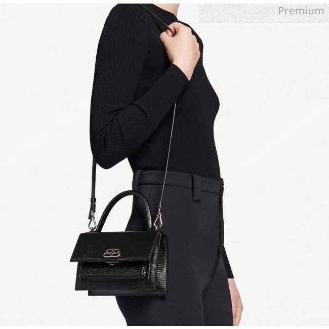 Balenciaga Sharp XS Satchel Shoulder Bag in Black Lizard Embossed Calfskin 2020 (JM-20060431)