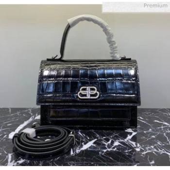 Balenciaga Sharp XS Satchel Shoulder Bag in Black Crocodile Embossed Shiny Calfskin 2020 (JM-20060429)