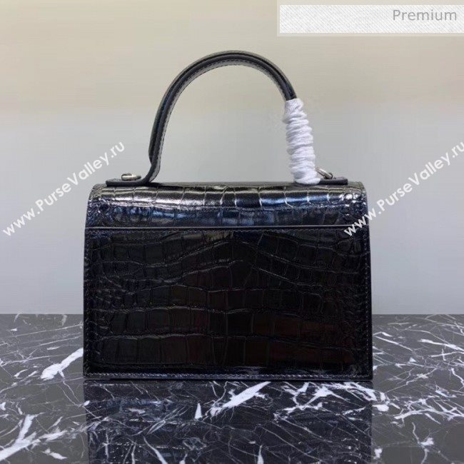 Balenciaga Sharp XS Satchel Shoulder Bag in Black Crocodile Embossed Shiny Calfskin 2020 (JM-20060429)