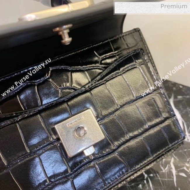 Balenciaga Sharp XS Satchel Shoulder Bag in Black Crocodile Embossed Shiny Calfskin 2020 (JM-20060429)
