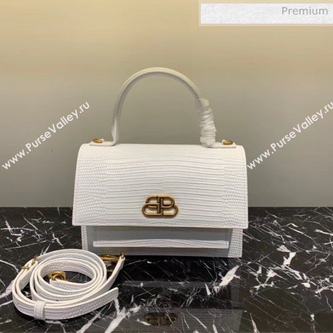 Balenciaga Sharp XS Satchel Shoulder Bag in White Lizard Embossed Calfskin 2020 (JM-20060430)