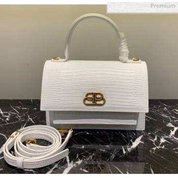 Balenciaga Sharp XS Satchel Shoulder Bag in White Lizard Embossed Calfskin 2020 (JM-20060430)