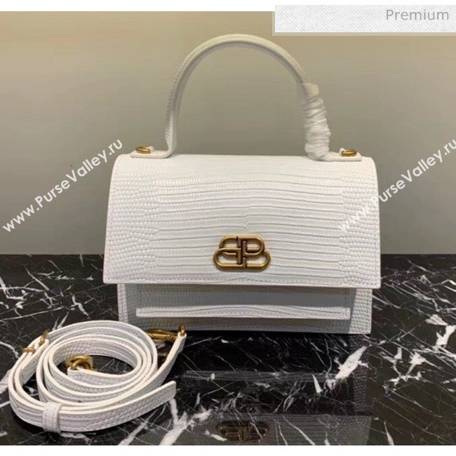 Balenciaga Sharp XS Satchel Shoulder Bag in White Lizard Embossed Calfskin 2020 (JM-20060430)