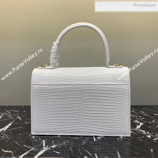 Balenciaga Sharp XS Satchel Shoulder Bag in White Lizard Embossed Calfskin 2020 (JM-20060430)