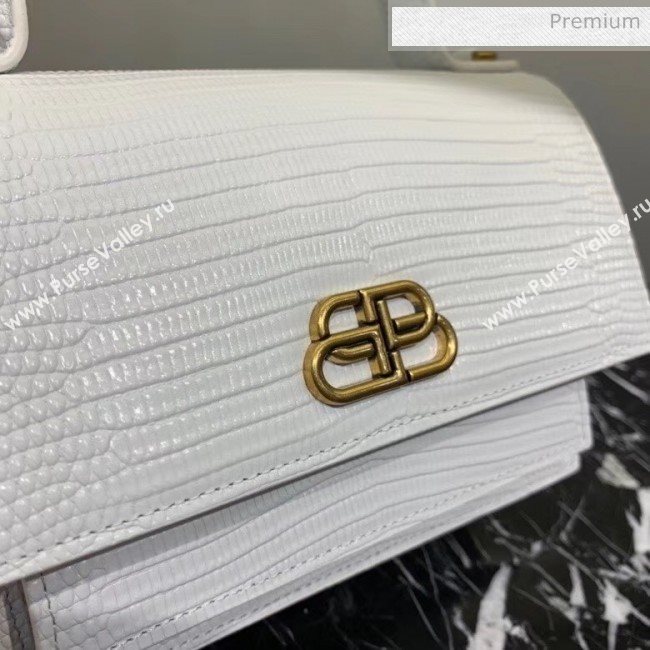 Balenciaga Sharp XS Satchel Shoulder Bag in White Lizard Embossed Calfskin 2020 (JM-20060430)