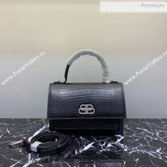 Balenciaga Sharp XS Satchel Shoulder Bag in Black Lizard Embossed Calfskin 2020 (JM-20060431)