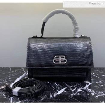 Balenciaga Sharp XS Satchel Shoulder Bag in Black Lizard Embossed Calfskin 2020 (JM-20060431)