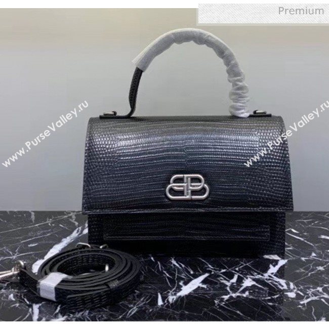 Balenciaga Sharp XS Satchel Shoulder Bag in Black Lizard Embossed Calfskin 2020 (JM-20060431)