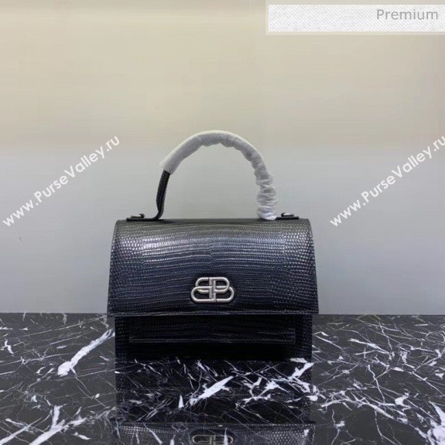 Balenciaga Sharp XS Satchel Shoulder Bag in Black Lizard Embossed Calfskin 2020 (JM-20060431)