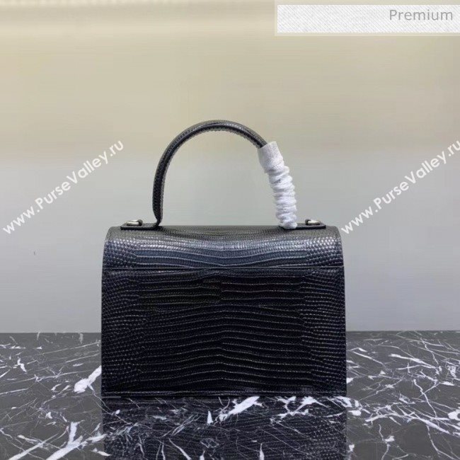 Balenciaga Sharp XS Satchel Shoulder Bag in Black Lizard Embossed Calfskin 2020 (JM-20060431)