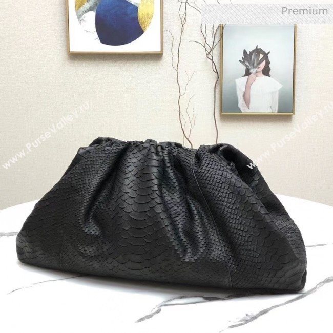 Bottega Veneta The Pouch Soft Oversize Clutch Bag in Python Leather Black 2020 (MS-20060447)