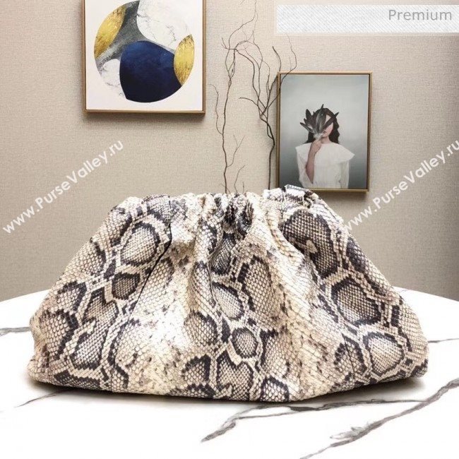 Bottega Veneta The Pouch Soft Oversize Clutch Bag in Python Leather White/Grey 2020 (MS-2060448)