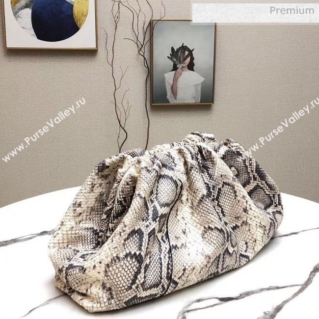Bottega Veneta The Pouch Soft Oversize Clutch Bag in Python Leather White/Grey 2020 (MS-2060448)