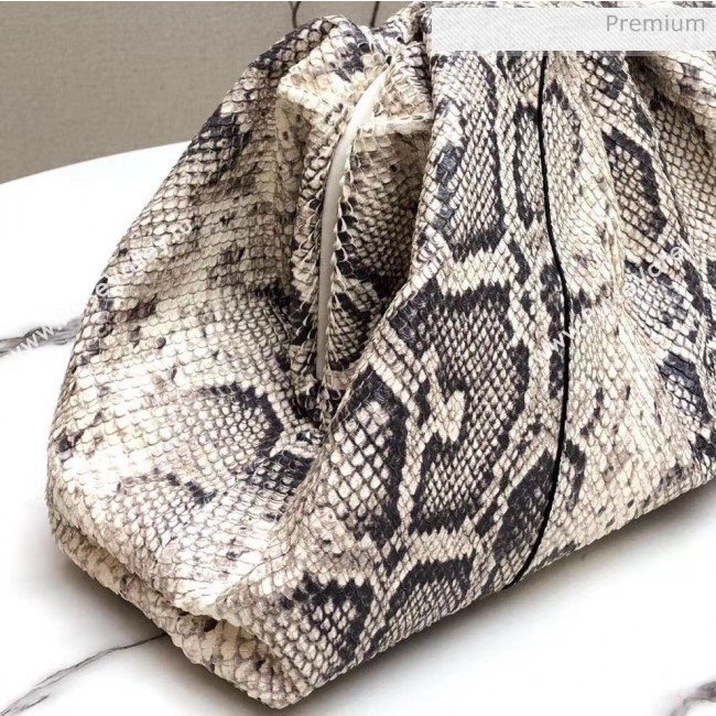 Bottega Veneta The Pouch Soft Oversize Clutch Bag in Python Leather White/Grey 2020 (MS-2060448)