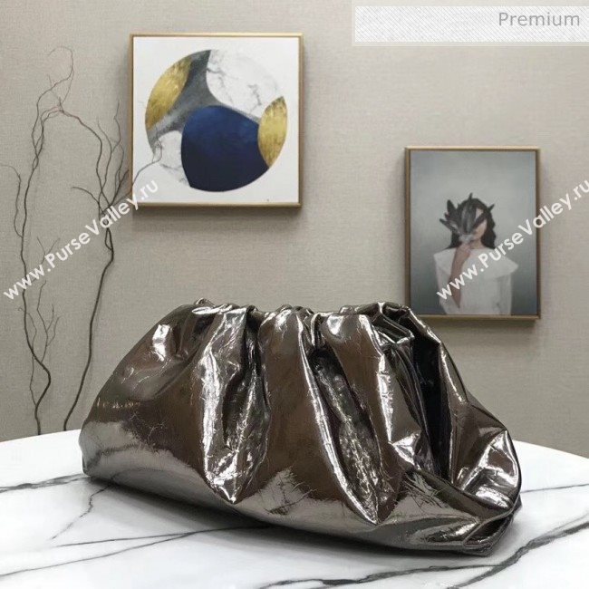 Bottega Veneta The Pouch Soft Oversize Clutch Bag in Metallic Leather Grey 2020 (MS-20060451)
