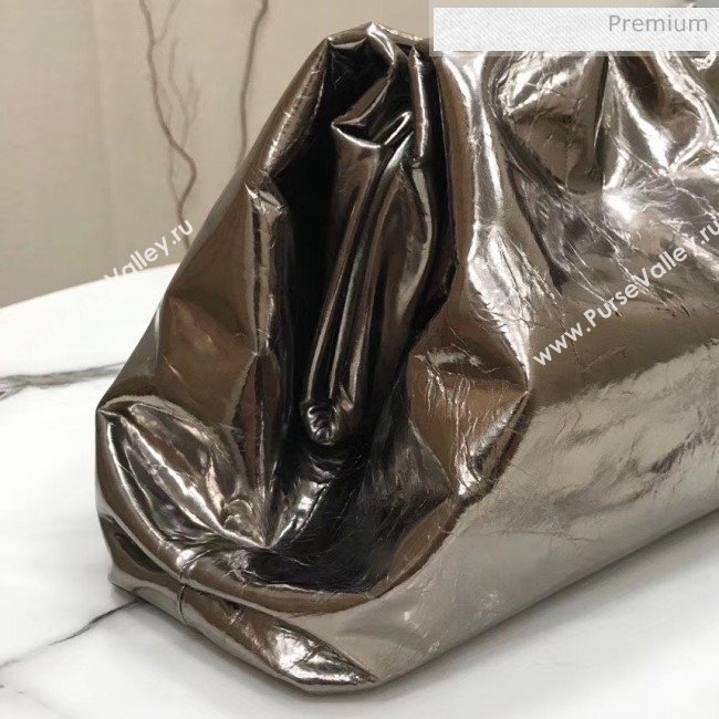 Bottega Veneta The Pouch Soft Oversize Clutch Bag in Metallic Leather Grey 2020 (MS-20060451)