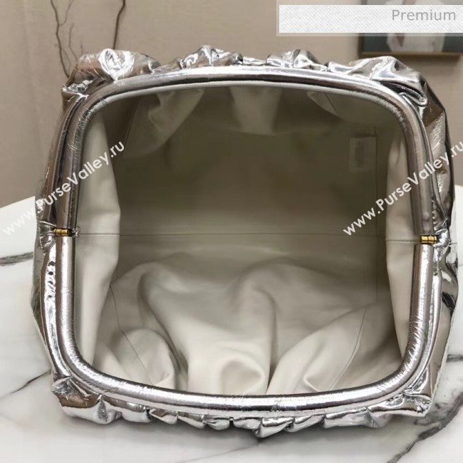 Bottega Veneta The Pouch Soft Oversize Clutch Bag in Metallic Leather Silver 2020 (MS-20060453)