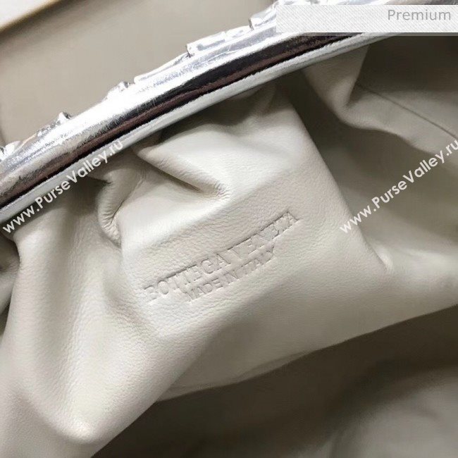 Bottega Veneta The Pouch Soft Oversize Clutch Bag in Metallic Leather Silver 2020 (MS-20060453)
