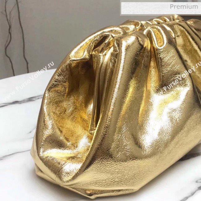 Bottega Veneta The Pouch Soft Oversize Clutch Bag in Metallic Leather Gold 2020 (MS-20060455)